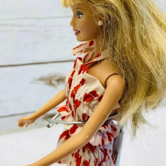 MATTEL BARBIE Doll Blonde Hair Blue Eyes Red White Dress 12" Tall Used - Picture 4 of 11